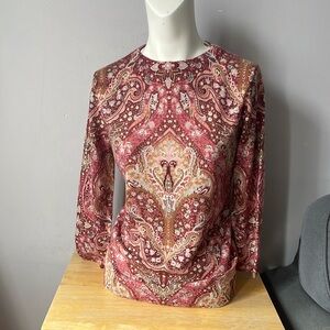 Talbots Cashmere Paisley 3/4 Sleeves Boho Sweater